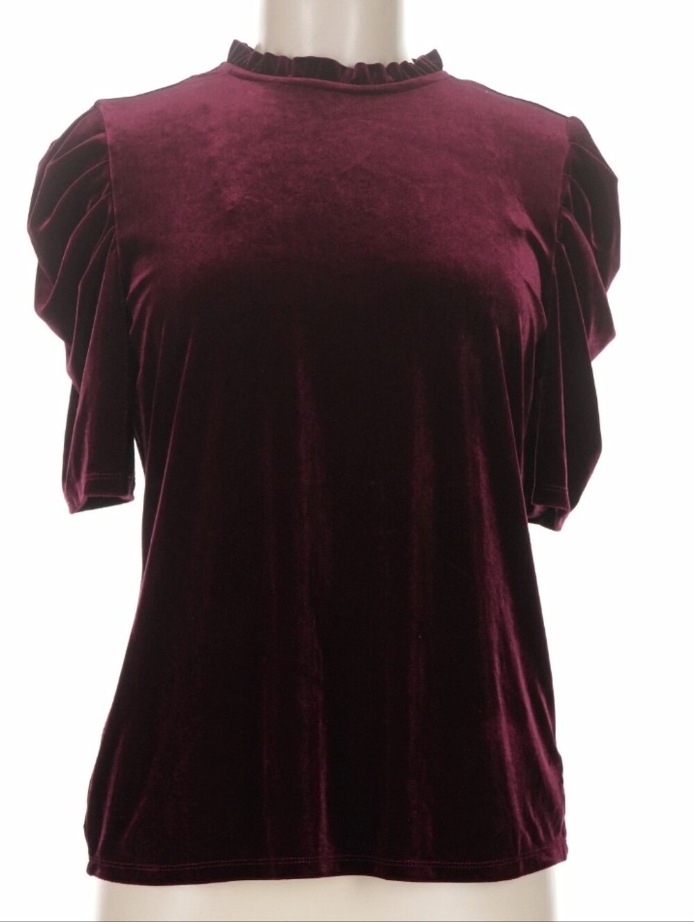 ✨ CeCe Velvet Ruffle Neck Short Sleeve Top ✨